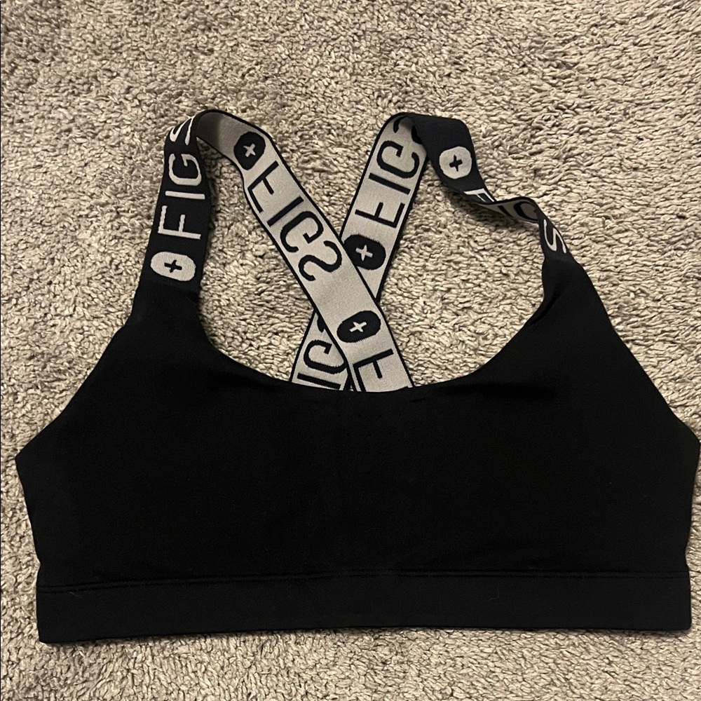 FIGS Black Sports Bra with Logo Straps